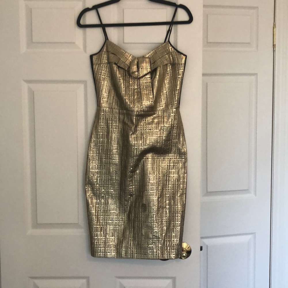 DKNY metallic gold bandage style dress